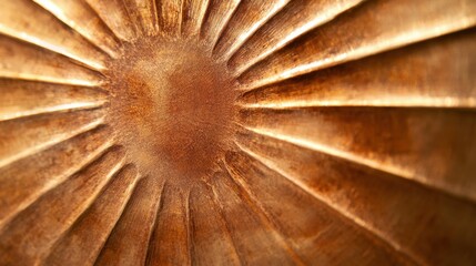 A close-up view of a polished copper surface, showcasing radial lines and a metallic sheen.
