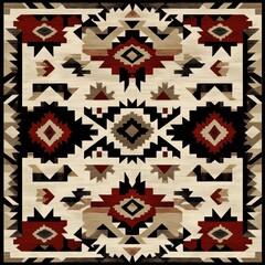 Traditional textile featuring intricate geometric patterns in earthy tones from the American Southwest region. Generative AI