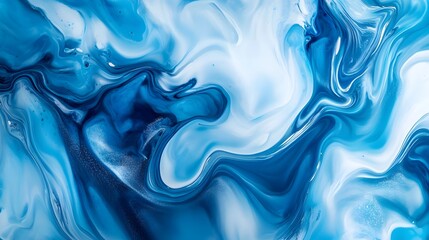 Obraz premium Beautiful flowing liquid paint in shades of blue and white