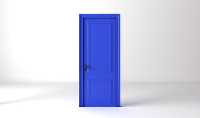 Closed blue door on white background. We are hiring concept.