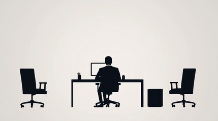 Fototapeta premium Businessman Working at Office Desk Silhouette