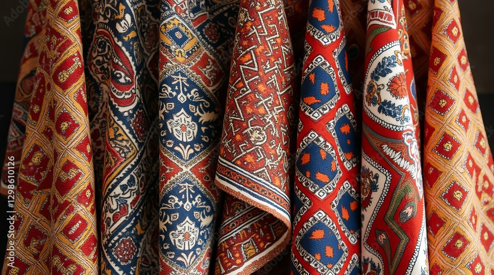Aufkleber A row of colorful rugs with different patterns