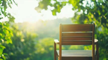 Exotic fruits on trees a wooden chair facing the view