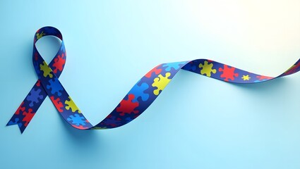 Flowing Autism Awareness Ribbon with Puzzle Pattern for Campaigns and Banners