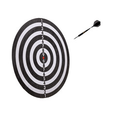 A black sharp dart is cutting through the air and will hit the target, symbolizing precision,...