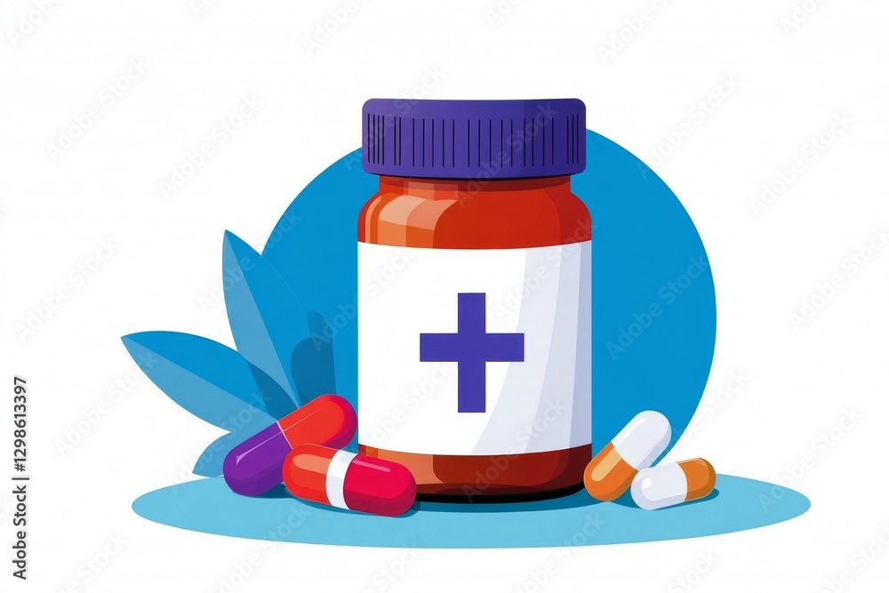 Fototapete a simple icon of a pill bottle with a cross symbol, designed in a clean minimalist style