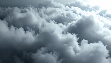 Fototapeta premium Dramatic overhead view of soft, fluffy clouds illuminated by sunlight