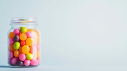 Colorful candy jar against minimalistic background for sweet tooth inspiration