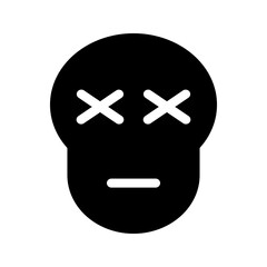 Obraz premium Solid skull icon with flat mouth and crossed eyes, representing lifeless or unamused expression. Great for emojis, dark humor, or spooky cartoon designs.