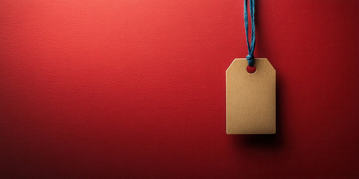 Blank price tag on red background for advertising and branding design