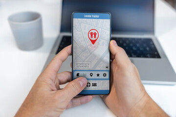 People locator app on smartphone. Remote find kids in real time and follow. GPS phone application