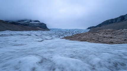 Obraz premium Majestic glacier landscape under moody skies, showcasing icy tex