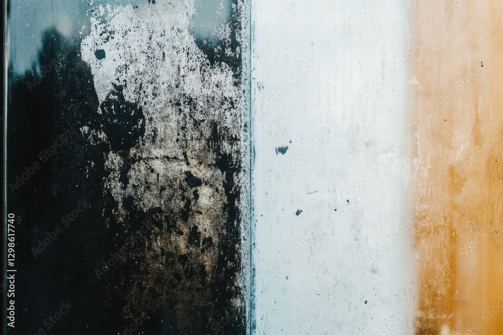 Aufkleber surface texture showing contrast between black, white, and orange with weathered and peeling paint u