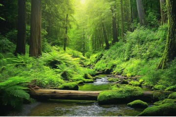 Obraz premium Fern Canyon: Lush Green Forest in California's National Park with Moss-Covered Canyon Walls