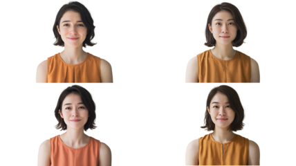 Calm Young Woman in Orange Top Against White Background
