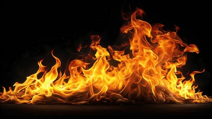 Fototapeta premium Intense Flame on Black Background , dark, heat, dark, heat, scorching, fiery, blazing, bright, burning, burning, flames, fiery
