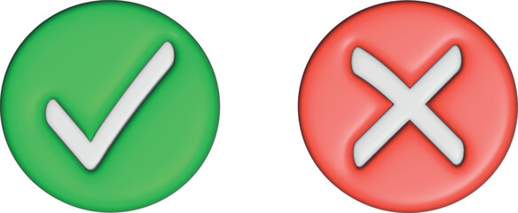 3d sharp green checkmark and red cross. Choice.