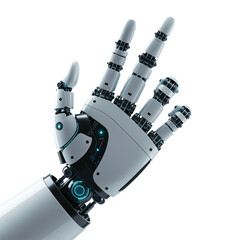 A detailed close-up of a highly advanced robotic hand, showcasing its intricate mechanical structure