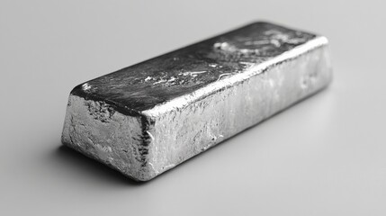 Silver Ingot Placed on a White Surface Showcasing Its Reflective Surface and Soft Shadows