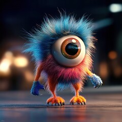 Cute furry one-eyed monster standing