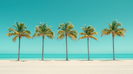 Tropical beach palm trees, turquoise ocean, sunny sky, vacation postcard