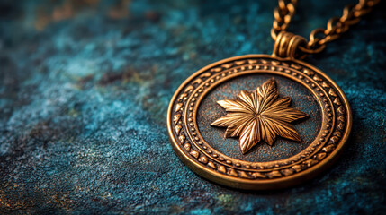 Naklejka premium Elegant gold medal with intricate maple leaf design for award ceremonies