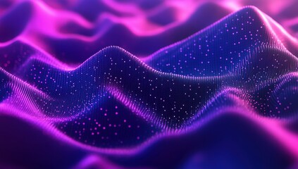 Obraz premium Abstract digital landscape with flowing waves of vibrant pink and purple light, representing data visualization, technology, and creative energy in motion