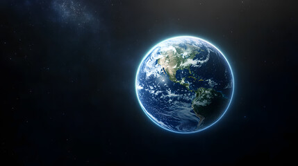 Fototapeta premium Glowing Earth with abstract network connections and futuristic space technology concept in deep space