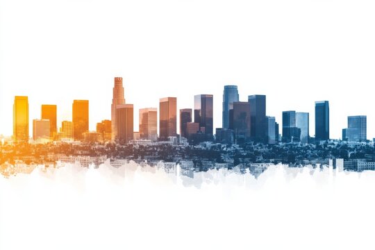 Urban skyline at sunset los angeles cityscape digital art panoramic view png design
