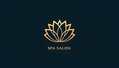 Spa salon logo featuring a minimalist lotus flower design in gold color on a dark background