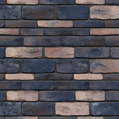 Obraz premium Seamless pattern of a textured dark brick wall background with brown and blue hues