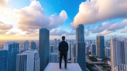 Time-lapse of a city skyline transitioning from sunset to night, vibrant and energetic