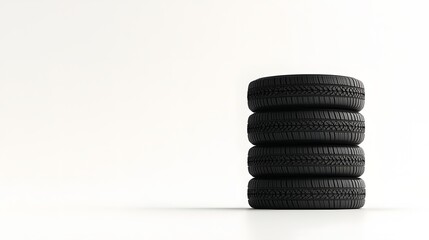 Stack of New Car Tires with Alloy Wheels on White Background