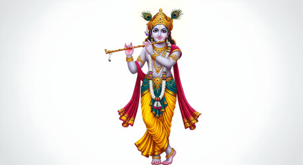 Fototapeta premium Playing Wooden Flute Figure with Crown and Colorful Traditional Clothing