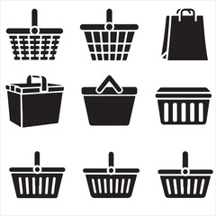 set of vector VARIOUS STYLE SHOPPING BAG, SHOPPING BASKET silhouette