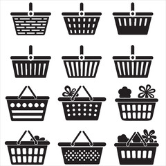 set of vector VARIOUS STYLE SHOPPING BAG, SHOPPING BASKET silhouette
