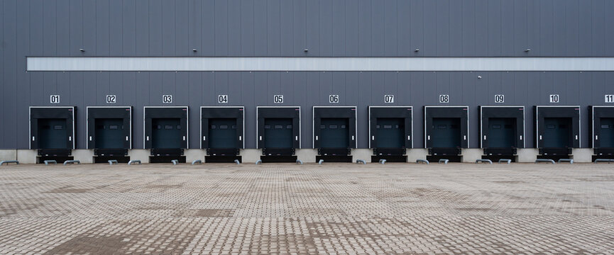 Numbered docks or loading ramps in a distribution centre