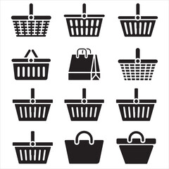 set of vector VARIOUS STYLE SHOPPING BAG, SHOPPING BASKET silhouette