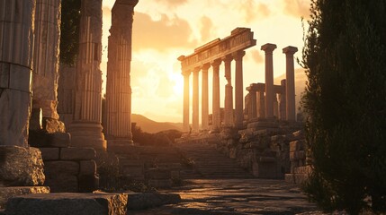 Fototapeta premium Exploring Ancient Ruins of Athens, Greece: Ultra-Detailed Hyper-Realistic Image for Stock Photos