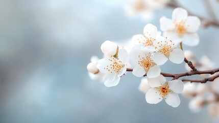 An aesthetically pleasing image of charming white blossoms with a gentle blur effect in the background, showcasing the elegance and beauty of blooming flowers in nature.