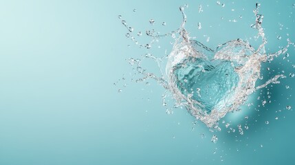 A captivating heart-shaped splash of water frozen in time, showcasing the vibrant turquoise background, and representing love and emotional depth artistically.