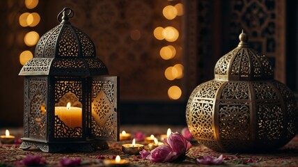 Ramdaan kareem candle and lamp