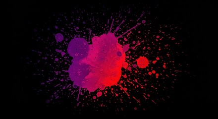 Abstract Ink Splatter: A vibrant and dynamic abstract composition featuring a splash of ink in a gradient of red and purple hues on black.