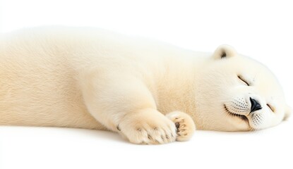 Fototapeta premium Adorable Polar Bear Cub Sleeping on White Background