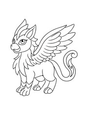 Fantasy Griffin with Majestic Wings – Mythical Creature Adult Coloring Page on White Background
