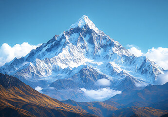 Majestic K2 mountain peak against a clear blue sky. Ai generated image