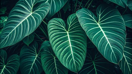 Obraz premium Lush Tropical Foliage, Green Leaves Texture