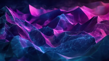 Obraz premium Abstract geometric landscape with glowing lines and vibrant colors in purple and blue tones showcasing a futuristic digital terrain
