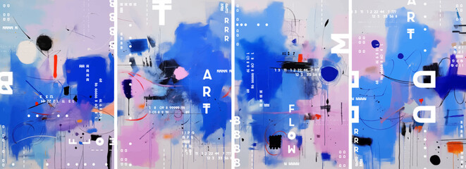 A set of four posters with modern abstract art. The pattern is designed for use as a background texture or design element on various products such as stationery, packaging, wallpaper, posters, etc.