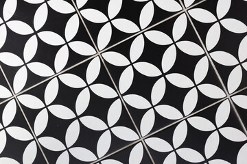 Stylish black and white tile pattern interior design visual art home close-up aesthetic appeal
